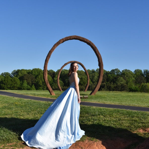 Customer Gallery - Spaghetti Straps Light Sky Blue Satin Long Prom Dress 2020 with Slit