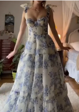 Load image into Gallery viewer, Floral Blue Prom Dress 2024 Corset Back