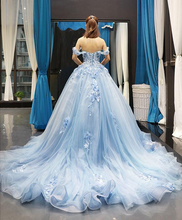 Load image into Gallery viewer, Blue Prom Dress 2024 Tulle Lace Appliques with Corset Back