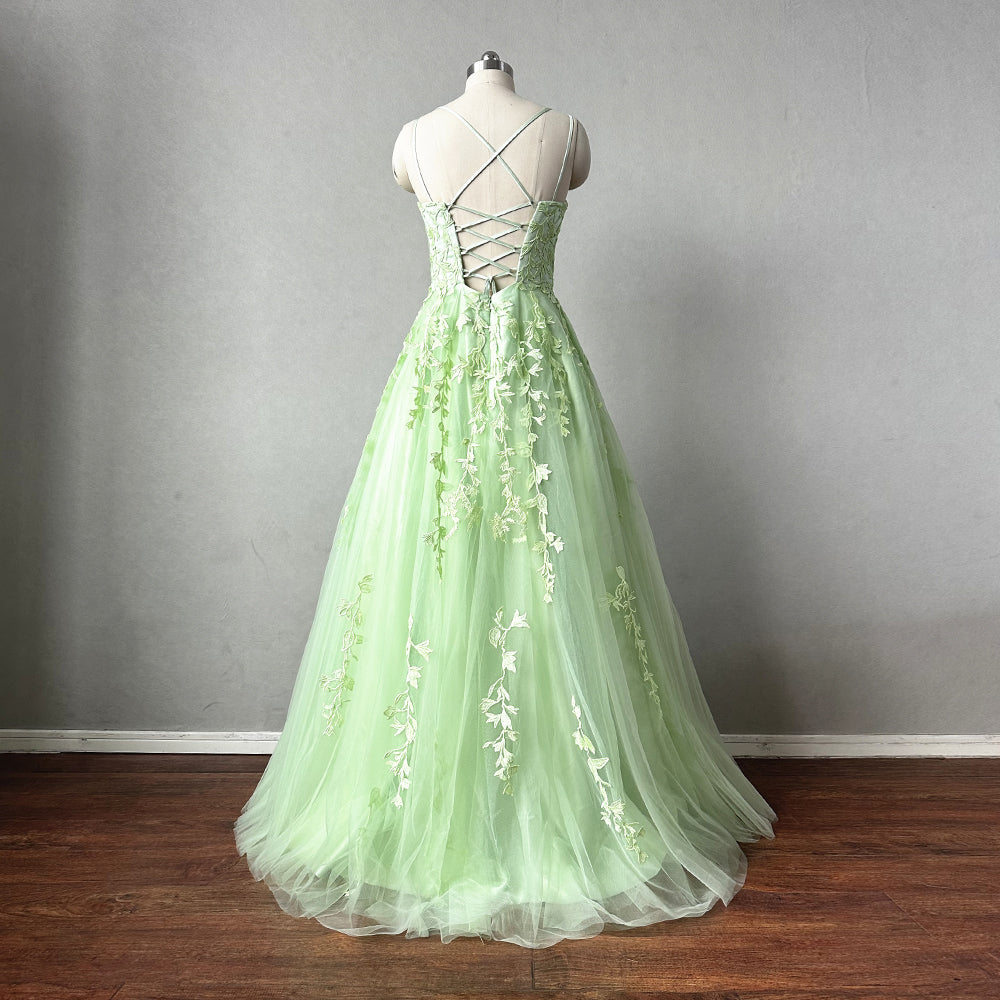 Sage Green Lace Tulle Prom Dress Corset Back DressCulture Sage Green Lace Tulle Prom Dress Corset Back DressCulture