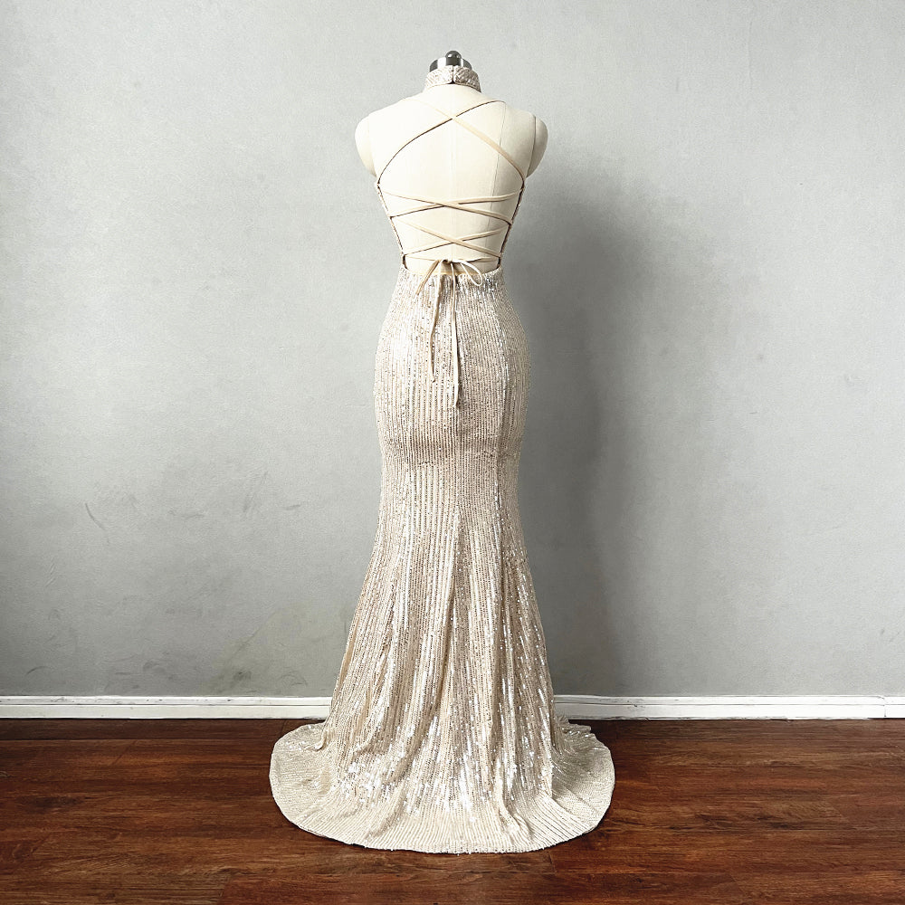 champagne sequin prom dress with Detachable Tulle Cape  Glitter Maxi Dress with Slit Plus Size Size 20W / Champagne The sequined split adds an extra layer of glamour and opulence Wholesale Off-the-Shoulder Champagne Sequins Prom