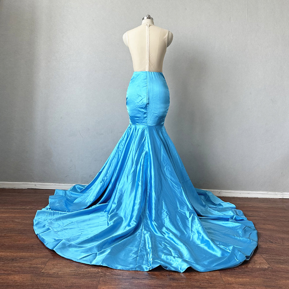 Luxurious Prom Dress Mermaid Blue Satin – DressCulture