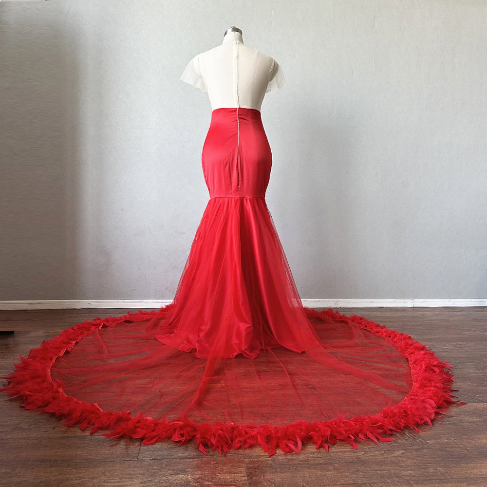 Luxurious Mermaid Prom Dress Red with Feathers – DressCulture
