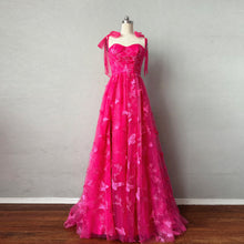 Load image into Gallery viewer, Fuchsia Butterfly Floral Tulle Prom Dress Corset Back with Slit