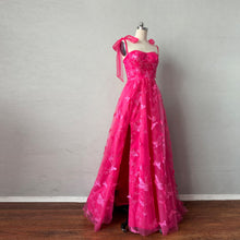 Load image into Gallery viewer, Fuchsia Butterfly Floral Tulle Prom Dress Corset Back with Slit