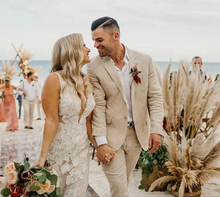 Load image into Gallery viewer, Beige Linen Wedding Suits Beach Wedding