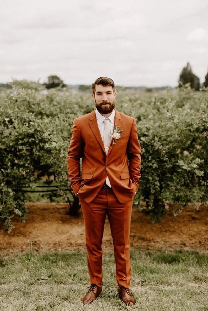 Burnt Orange Twill Wedding Suits Fall Wedding