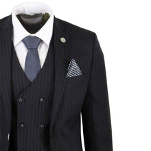Load image into Gallery viewer, Mens 3 Piece Navy Pinstripe Suit Slim Fit Casual Suits Blazer+Vest+Pants