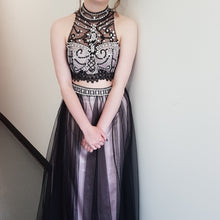 Load image into Gallery viewer, Two Piece Black Tulle Pink Lining Long Prom Dress 2020 Backless