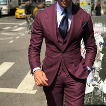 Load image into Gallery viewer, Men's Suits 3 PICS Solid Brown Classic Tuxedo Peak Lapel Suits (Jacket+Pants+Vest)