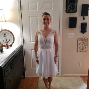 V-neck Ivory Lace Chiffon Long Prom Dress Wedding Dress