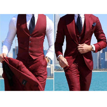 Load image into Gallery viewer, Men's Suits 3 PICS Solid Brown Classic Tuxedo Peak Lapel Suits (Jacket+Pants+Vest)