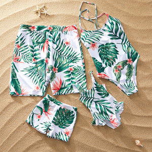 Sling Bikini Parent-Child Swimsuit Printed Leaf Family Swimwear
