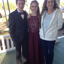Load image into Gallery viewer, Backless Spaghetti Straps Burgundy Chiffon Long Prom Dress