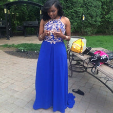Load image into Gallery viewer, Long Prom Dress, Prom Dress 2020, Spaghetti Straps Prom Dress, Royal Blue Prom Dress, Chiffon Prom Dress, Backless Prom Dress