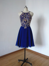 Load image into Gallery viewer, Backless Spaghetti Straps Royal Blue Chiffon Short Homecoming Dress