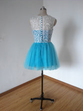 Load image into Gallery viewer, Ball Gown Ivory Lace Turquoise Blue Tulle Short Homecoming Dress