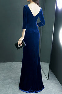 Velvet Prom Dress 2020 Royal Blue Long 3/4 Sleeves