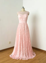 Load image into Gallery viewer, Cap Sleeves Sweetheart Blush Lace Long Bridesmaid Dress with Back Buttons