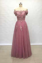 Load image into Gallery viewer, Off Shoulder Dusty Rose Lace Tulle Long Prom Dress 2020