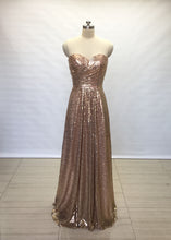 Load image into Gallery viewer, A-line Sweetheart Bronze Gold Sequin Long Bridesmaid Dress