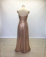 Load image into Gallery viewer, A-line Sweetheart Bronze Gold Sequin Long Bridesmaid Dress