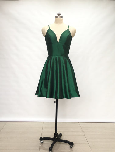 Spaghetti Straps Emerald Green Taffeta Short Homecoming Dress