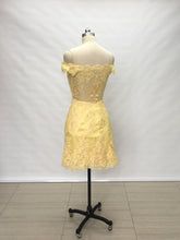 Load image into Gallery viewer, Off Shoulder Sweetheart Yellow Lace Short Homecoming Dress