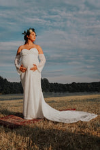 Load image into Gallery viewer, Mermaid Sweetheart Ivory Lace Long Maternity Wedding Dress with Long Sleeves