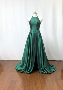 Emerald Green Prom Dress 2023 Key Hole Back with Slit