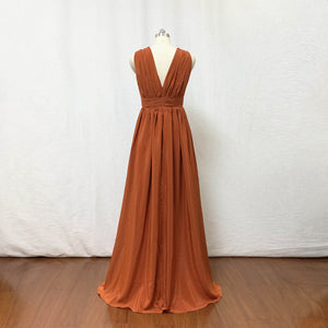 Burnt Orange Chiffon Long Bridesmaid Dress