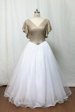 Load image into Gallery viewer, Glitter Prom Dress 2020 Ball Gown Champagne Gold Glitter White Tulle Long Evening Dress with Flutter Sleeves