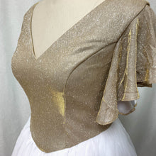 Load image into Gallery viewer, Glitter Prom Dress 2020 Ball Gown Champagne Gold Glitter White Tulle Long Evening Dress with Flutter Sleeves