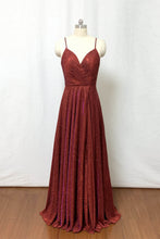 Load image into Gallery viewer, Burgundy Prom Dress 2020 Spaghetti Straps Glitter Long Evening Dress with Slit