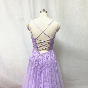 Lilac Purple Lace Tulle Prom Dress 2023 Fairy with Corset Back