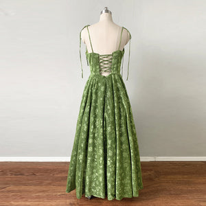 Prom Dress Corset 2023 Moss Green Floral Spaghetti Straps Evening Dress