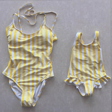 Load image into Gallery viewer, Mother Daughter Swimwear Sling Bikini Parent-Child Swimwear Solid Color Striped Swimwear