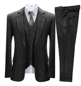 Men's Suits for Wedding Groom Groomsmen 3 Pcs Tuxedos Herringbone Blazer Vest Pants 2022
