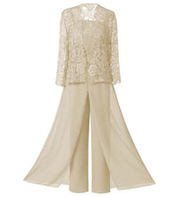 Load image into Gallery viewer, Mother of the Bride Dress Plus Size - 3 Pieces Sage Green Lace Chiffon Pants Suit Ankle-length