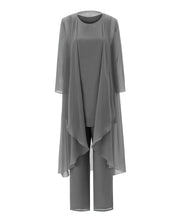 Load image into Gallery viewer, Mother of the Bride Dress Plus Size - 3 Pieces Blue Chiffon Pants Suit Ankle-length