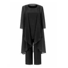 Load image into Gallery viewer, Loose Mother of the Bride Dress Long Sleeves - 3 Pieces Chiffon Pants Suit With Jacket Plus Size
