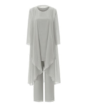 Load image into Gallery viewer, Loose Mother of the Bride Dress Long Sleeves - 3 Pieces Chiffon Pants Suit With Jacket Plus Size