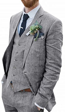 Load image into Gallery viewer, Linen Suits for Men 3 Piece Summer Wedding Jacket Vest Pants Blue Grey Green Beige
