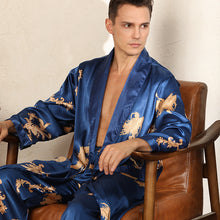 Load image into Gallery viewer, Men&#39;s Pajama Pants Set Silk Satin Dragon Pattern Long Sleeve Bathrobe Set