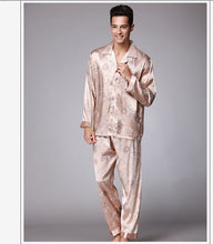 Load image into Gallery viewer, Dragon Print Silk Satin Men&#39;s Long Sleeve Pajama Set Casual Homewear