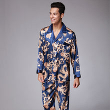Load image into Gallery viewer, Dragon Print Silk Satin Men&#39;s Long Sleeve Pajama Set Casual Homewear
