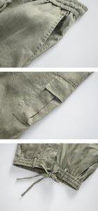 Men Linen Pants Mid Waist Loose Drawstring Zipper Casual Relaxed With Pockets