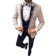 Load image into Gallery viewer, Men's 3 Piece Suits Beige Khaki Lapel Slim Fit Formal For Wedding Suits(No Tie)