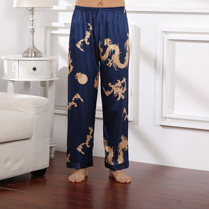 Men's Dragon Silk Satin Draped Long Pajama Pants