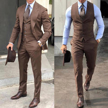 Load image into Gallery viewer, Men's Suits 3 PICS Solid Brown Classic Tuxedo Peak Lapel Suits (Jacket+Pants+Vest)